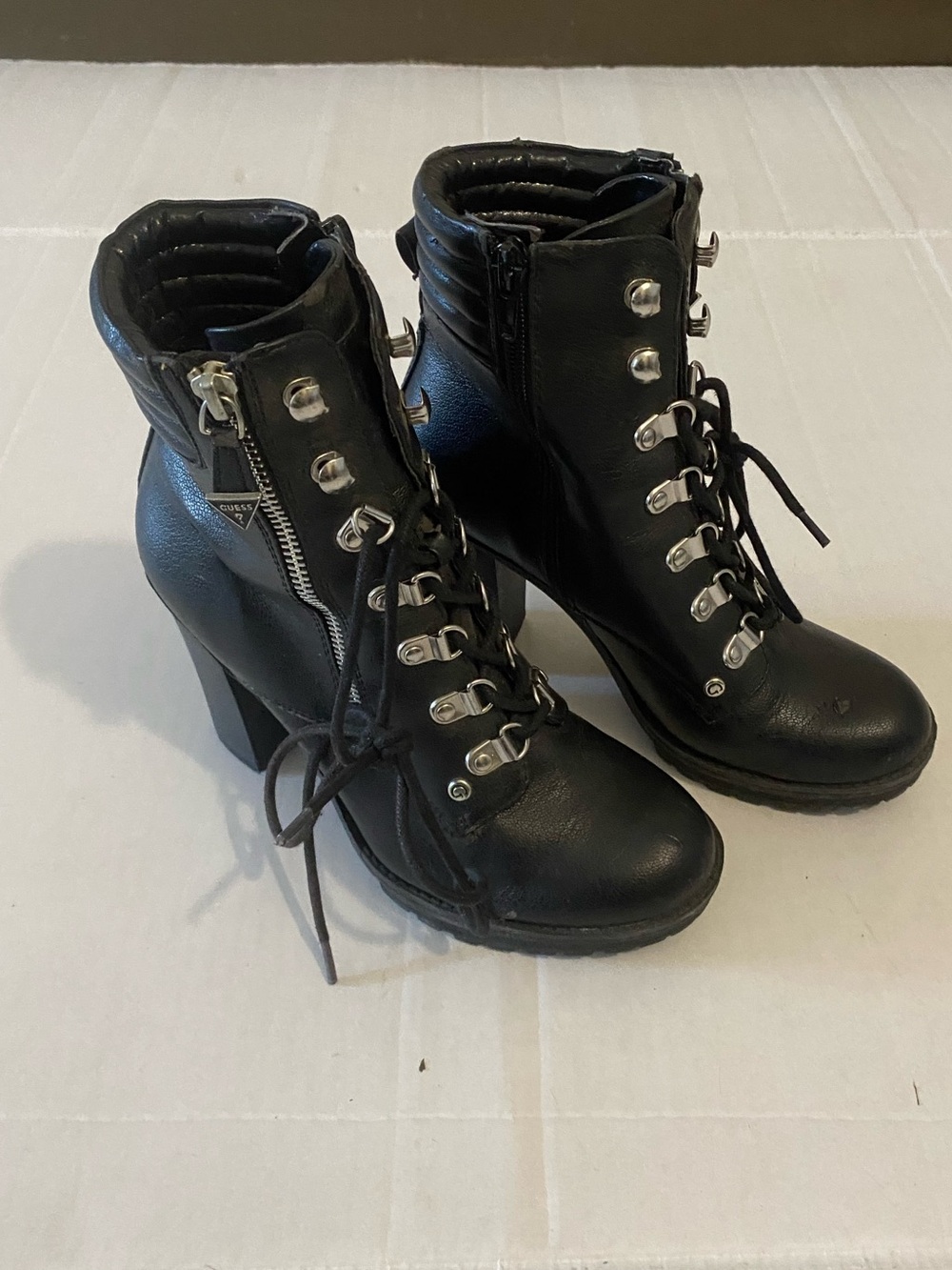 Guess Black Lace-Up High Heel Ankle Boots Size 6 Grunge Death Rock